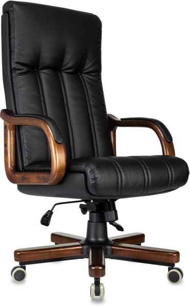 Кресло руководителя Бюрократ T-9932 Walnut Экокожа черная