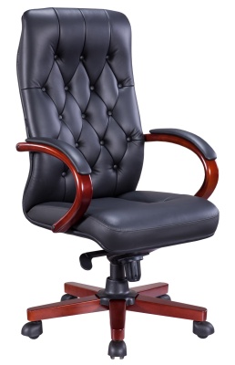 Кресло руководителя Everprof Monaco Wood Кожа Черная