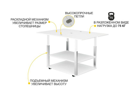 Журнальный стол-трансформер Агат 35 Белый шпон