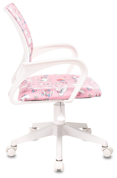 Кресло детское BUROKIDS 1W Ткань, пластик белый, розовый единороги